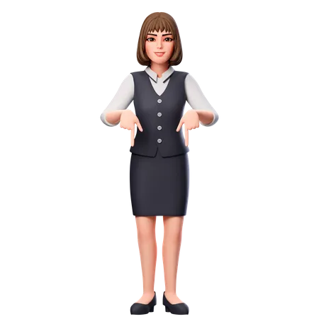 Business Woman Pointing Downwards Using Both Hands  3D Illustration