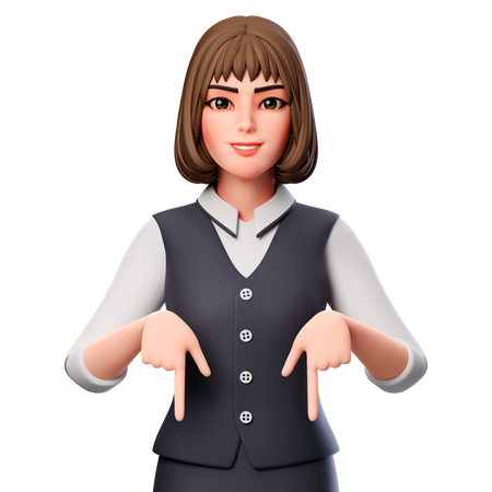 Business Woman Pointing Downwards Using Both Hands  3D Illustration