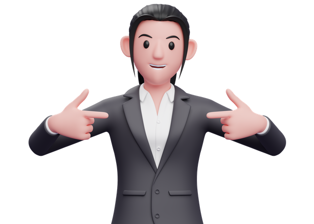 Business woman pointing fingers at herself  3D Icon
