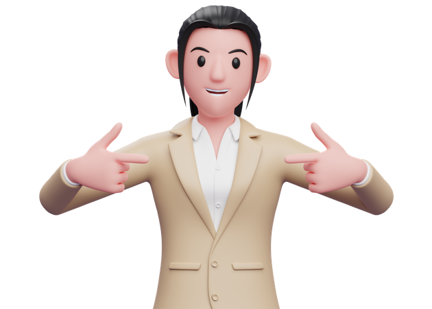 Business woman pointing fingers at herself  3D Icon