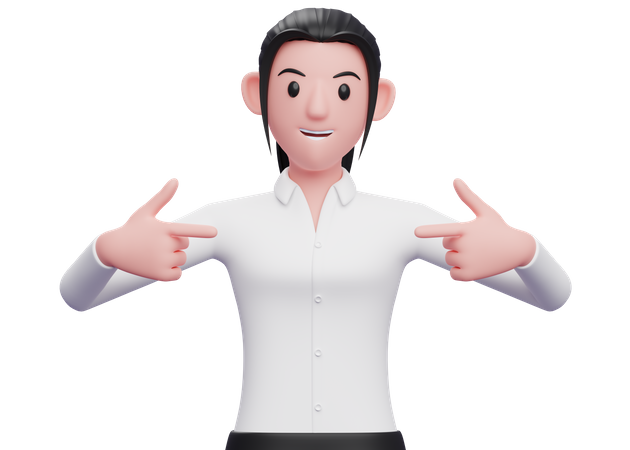 Business woman pointing fingers at herself 3D Illustration