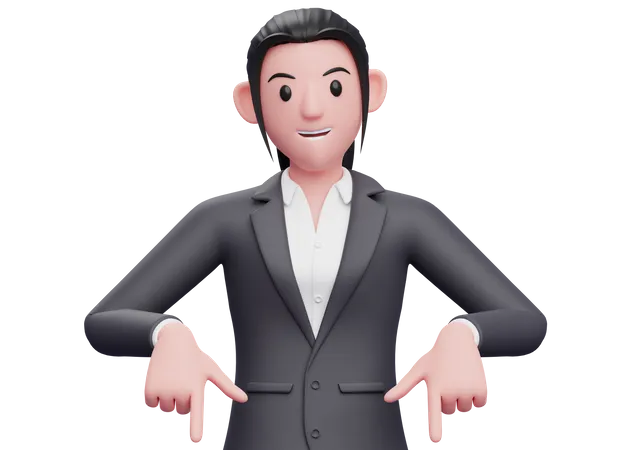 Business woman pointing fingers at herself 3D Illustration