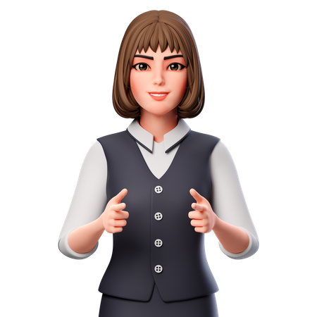 Business Woman Pointing Forwards Using Both Hands  3D Illustration