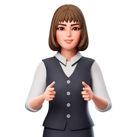 Business Woman Pointing Forwards Using Both Hands  3D Illustration