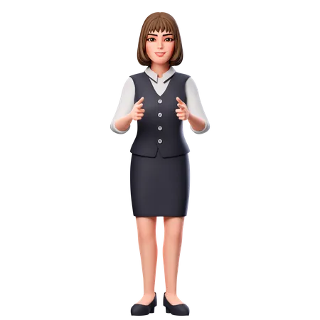 Business Woman Pointing Forwards Using Both Hands  3D Illustration