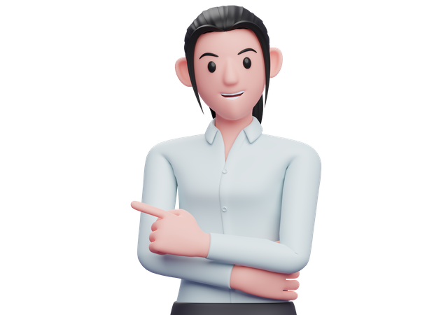 Business woman pointing left with index finger  3D Illustration