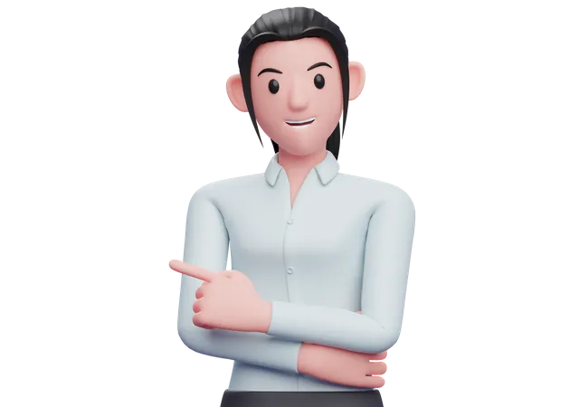 Business woman pointing left with index finger  3D Illustration