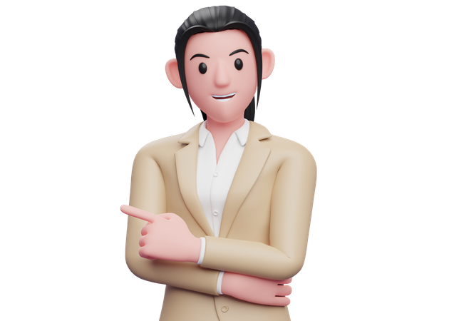 Business woman pointing left with index finger  3D Illustration