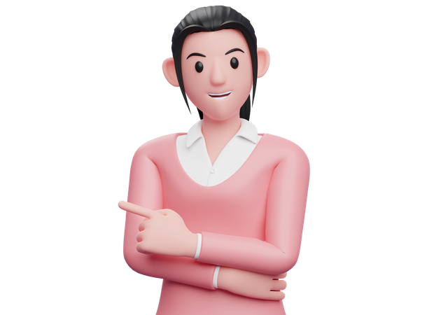 Business woman pointing left with index finger  3D Illustration