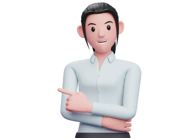 Business woman pointing left with index finger 3D Illustration