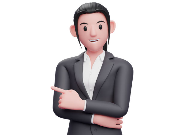 Business woman pointing left with index finger  3D Illustration