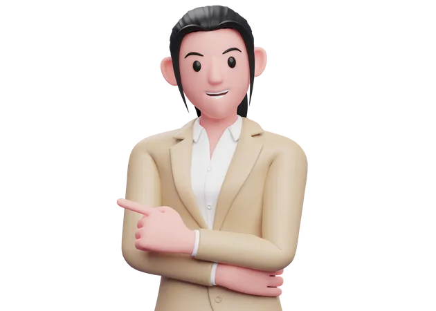 Business woman pointing left with index finger 3D Illustration