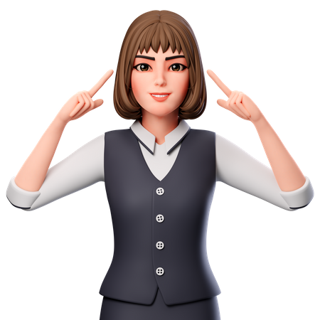 Business Woman Pointing To Head Using Both Hands  3D Illustration