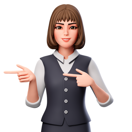 Business Woman Pointing To Left Side Using Both Hands  3D Illustration