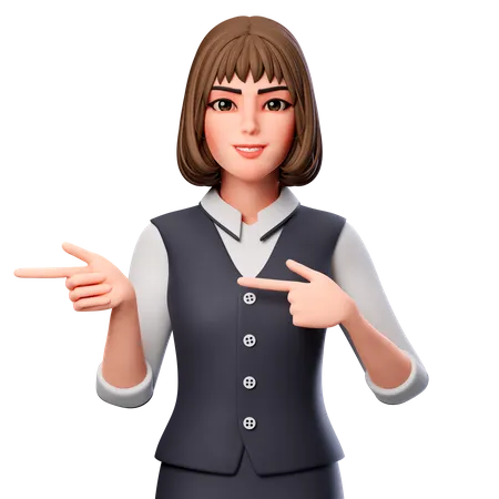 Business Woman Pointing To Left Side Using Both Hands  3D Illustration