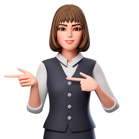 Business Woman Pointing To Left Side Using Both Hands 3D Illustration