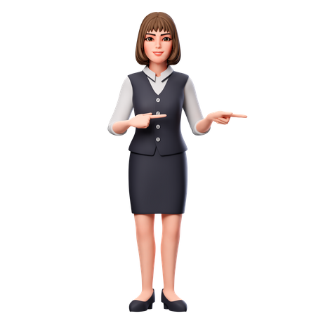 Business Woman Pointing To Right Side Using Both Hand  3D Illustration