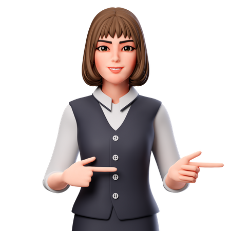 Business Woman Pointing To Right Side Using Both Hands  3D Illustration