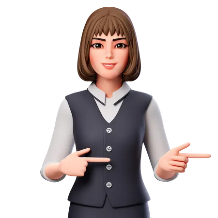 Business Woman Pointing To Right Side Using Both Hands  3D Illustration