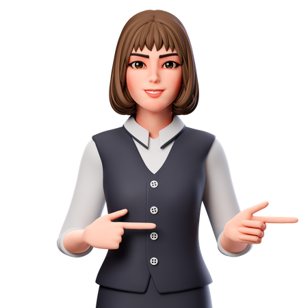 Business Woman Pointing To Right Side Using Both Hands 3D Illustration