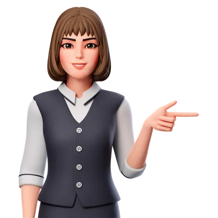 Business Woman Pointing To Right Side Using Right Hand  3D Illustration