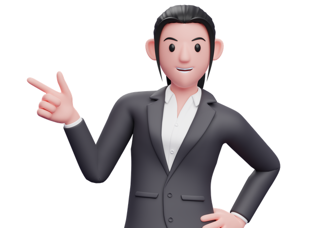 Business woman pointing to the side  3D Icon
