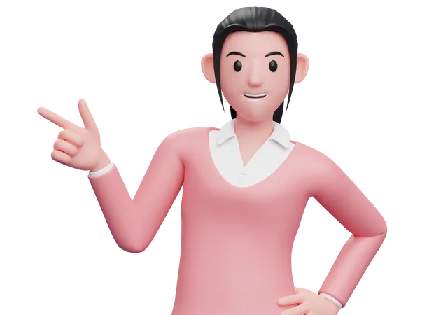 Business woman pointing to the side  3D Illustration