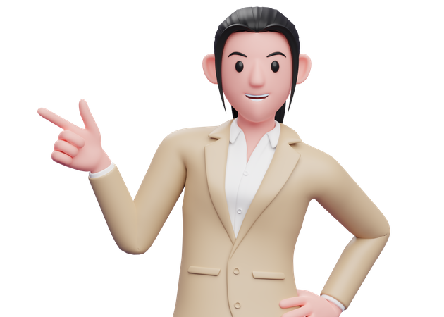 Business woman pointing to the side  3D Illustration