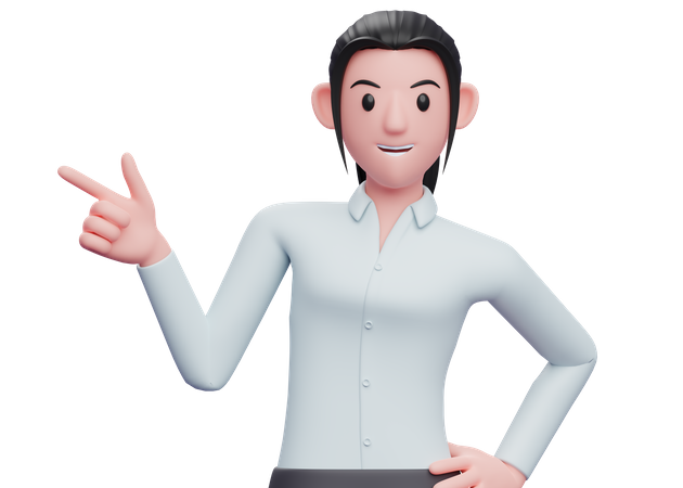 Business woman pointing to the side 3D Illustration