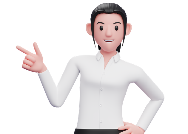 Business woman pointing to the side 3D Illustration