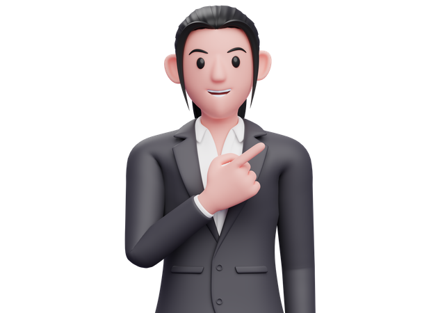 Business woman pointing to the top right  3D Icon