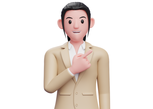 Business woman pointing to the top right  3D Icon