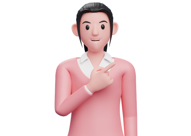 Business woman pointing to the top right  3D Illustration