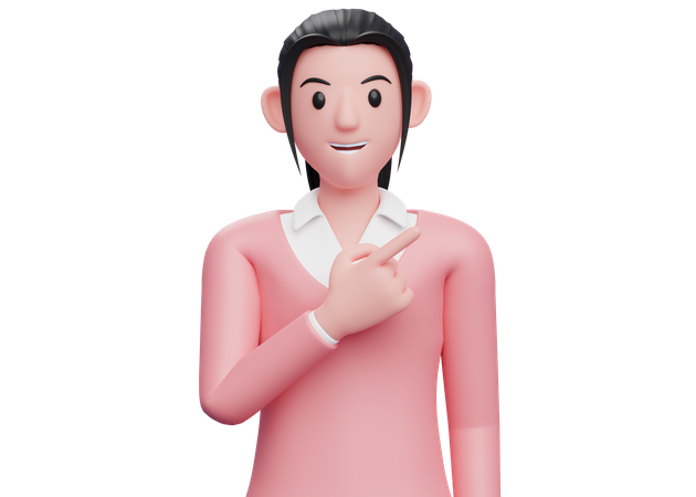 Business woman pointing to the top right  3D Illustration