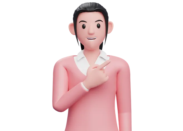 Business woman pointing to the top right 3D Illustration