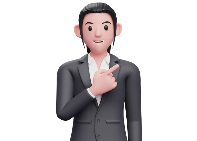 Business woman pointing to the top right  3D Illustration