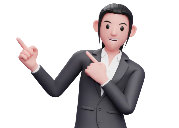 Business woman Pointing to the top side with both hands  3D Illustration