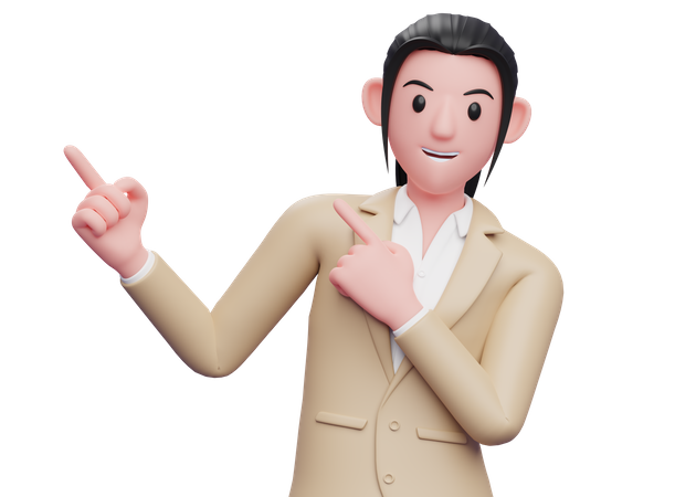 Business woman Pointing to the top side with both hands  3D Illustration