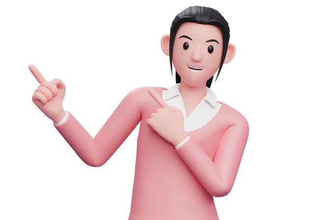 Business woman Pointing to the top side with both hands  3D Illustration