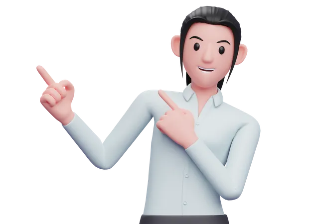Business woman Pointing to the top side with both hands  3D Illustration
