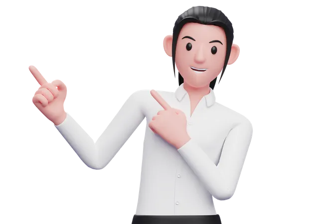 3 D Business Woman In White Shirt Pointing To The Top Side With Both Hands 3 D Render Business Woman Character Illustration 3D Illustration