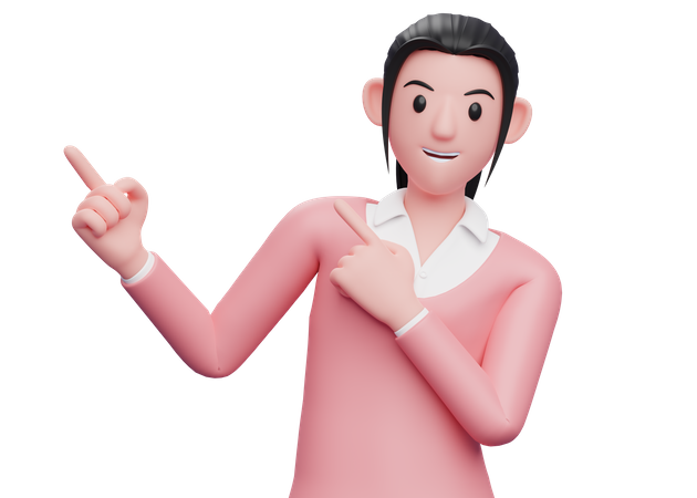 Business woman Pointing to the top side with both hands 3D Illustration