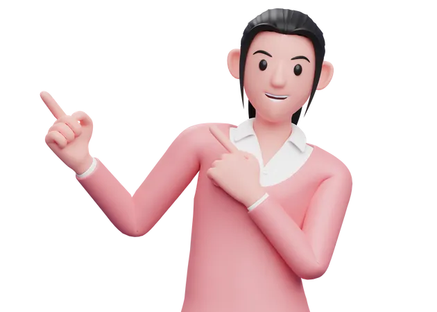 Business woman Pointing to the top side with both hands 3D Illustration