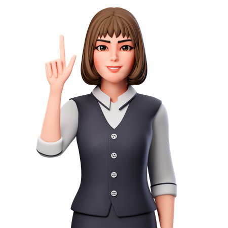 Business Woman Pointing Upward Using Left Hand  3D Illustration