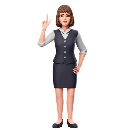 Business Woman Pointing Upward Using Left Hand  3D Illustration