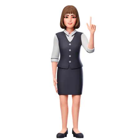 Business Woman Pointing Upward Using Right Hand 3D Illustration