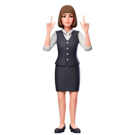 Business Woman Pointing Upwards Using Both Hands  3D Illustration