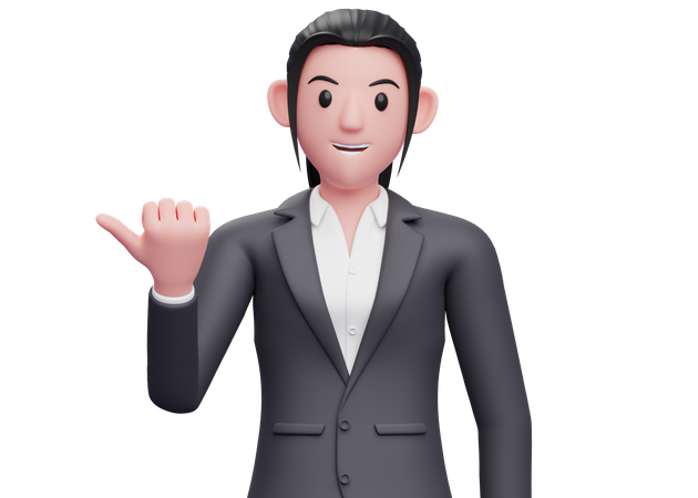 Business woman pointing with thumb aside  3D Icon