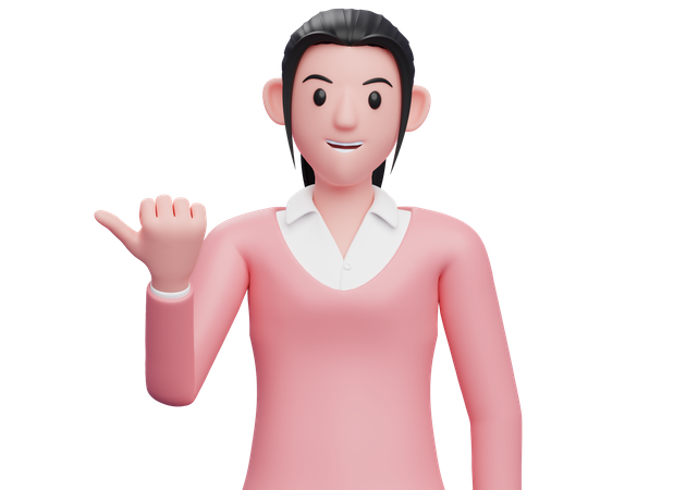 Business woman pointing with thumb aside  3D Illustration