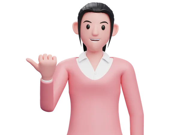 Business woman pointing with thumb aside  3D Illustration